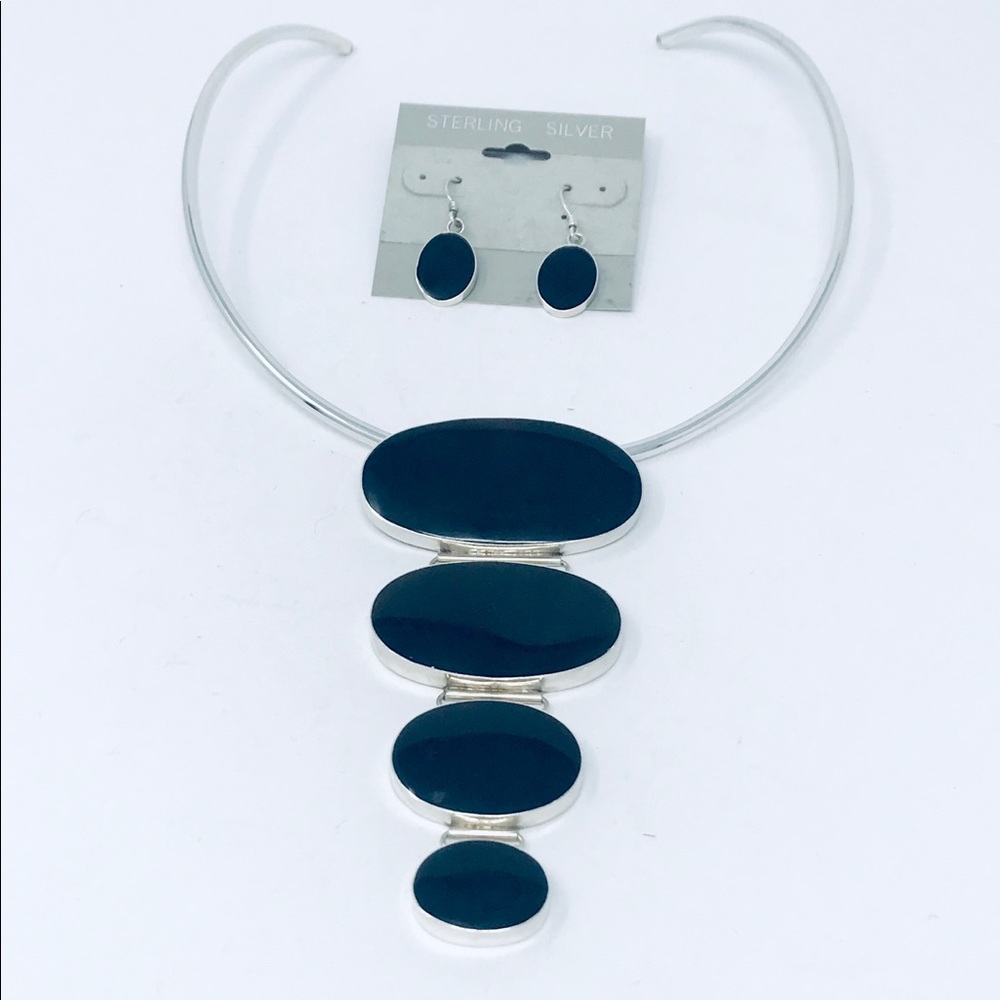 Onyx 4 Oval stones Sterling Silver 925 Pendant